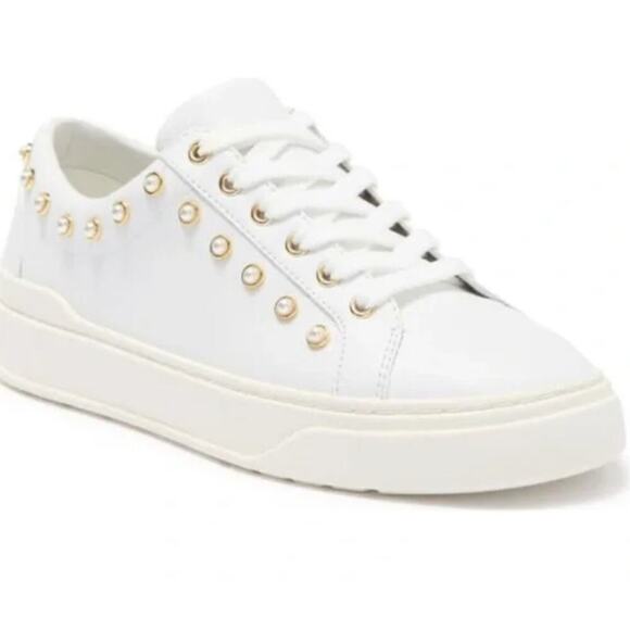 STUART WEITZMAN Tillie Faux Pearl-Studded Leather Sneakers - Picture 1 of 9